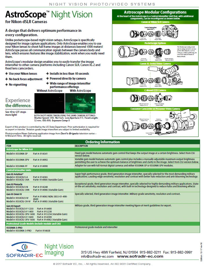 Electrophysics AstroScope 9350 Nikon F-Mount Night Vision Module